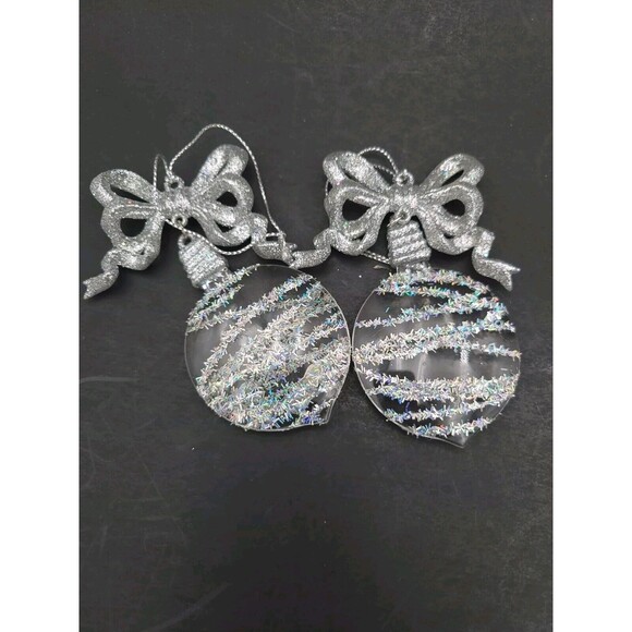 Lot Of 5 Acrylic Iridescent Silver Glitter Ornaments Noel Joy Frosted Tassels - Picture 3 of 8